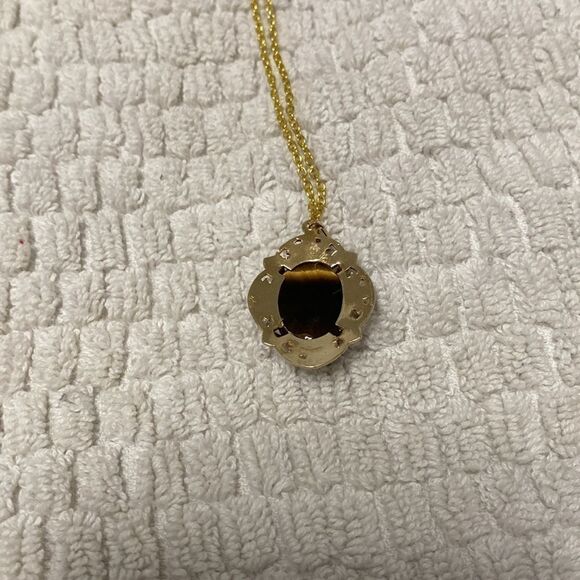 Vintage Gold Tigers Eye Pendant Necklace - Picture 6 of 7